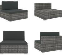 vidaXL Canapé modulaire partie centrale 1 pc + coussins Poly Rotin Gris - Canapé central - Canapé central - Canapé central