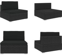 vidaXL Canapé modulaire partie centrale 1 pc + coussins Poly rotin noir - Canapé central - Canapé central - Canapé central