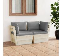vidaXL Canapé palette à 2 places de jardin avec coussins - Bois d'épicéa