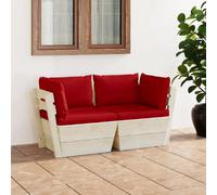 vidaxl Canapé palette jardin bois épicéa coussins - Rouge