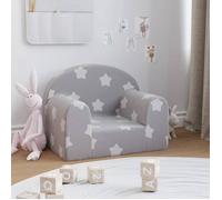 vidaXL Canapé pour Enfants, Siège avec Accoudoirs, Fauteuil avec Dossier pour Tout-Petits, Meuble de Chambre, Gris Clair avec Étoiles Peluche Douce
