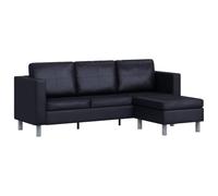 vidaXL Canapé Sectionnel 3 Places Similicuir Noir Salon Canapé d'angle Sofa