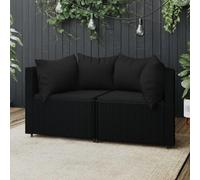 vidaXL Canapé d'angle de jardin avec coussins 2 pcs. noir poly rotin