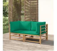 vidaXL Canapé d'angle de jardin avec coussins verts 2 pcs. Bambou