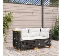 vidaXL Canapé d'angle de jardin avec coussins – 2 pièces – Noir – Poly rotin