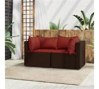 vidaXL Canapé d'angle de jardin avec coussins 2 pcs. Marron Poly Rattan