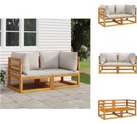 vidaXL Canapés d'angle modulaires 2 pièces avec coussins gris clair en bois massif d'acacia - éléments de canapés de jardin