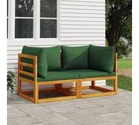 vidaXL Canapés d'angle modulaires 2 pcs. avec coussins verts en bois massif d'acacia
