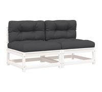 vidaXL Canapés de jardin sans accoudoirs 2 pcs avec coussins Bois de pin Blanc