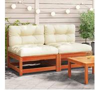 vidaXL Canapé de jardin sans accoudoirs 2 pièces avec coussins Bois brun cireux