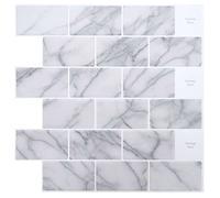 vidaXL Carreau de métro 10 pcs Marbre blanc 30 x 30 cm, Carreaux de salle de bain DIY, panneaux muraux rectangulaires autocollants, déco cuisine brillante