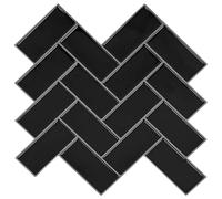 vidaXL Carreau en chevron 10 pcs Noir 30 x 30 cm Polyuréthane et PET, Décoration Murale Artistique, Rectangulaire, Carreaux en Herringbone Durables, Fini Brillant, Matériaux Créatifs pour Salle de B