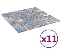 vidaXL Carreaux de mosaïque, 11 pièces, gris et bleu, 50 x 50 cm, verre