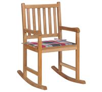 vidaXL Chaise à bascule avec coussin à carreaux rouges en teck massif