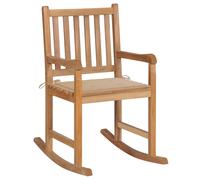 vidaXL Chaise à bascule avec coussin beige en teck massif