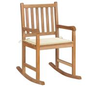 vidaXL Chaise à bascule avec coussin blanc crème en teck massif
