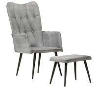 vidaXL Chaise à oreilles avec repose-pied Gris vintage Toile