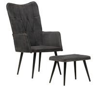 vidaXL Chaise à oreilles avec repose-pied Noir vintage Toile