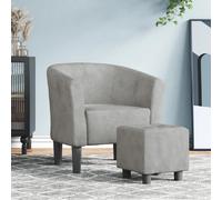vidaXL Fauteuil Cabriolet avec Repose-Pied, Chaise avec Accoudoirs, Canapé avec Dossier, Siège Rembourré Salon Chambre, Gris Clair Velours