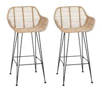 vidaXL Chaise de Bar 2 pcs 55 x 52 x 92 cm Rotin et métal, Tabouret élégant avec accoudoirs, Chaise Moderne pour Le Salon, siège Durable, Cadre en Fer et rotin, Design Confortable