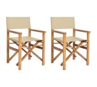 vidaXL Chaise de Directeur Marron et Beige Bois de Teck Massif, Chaise Pliante Ergonomique pour Jardin et terrasse, Assise en Teck résistant à l’Eau, mobilier extérieur Compact et stylé