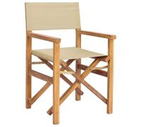 vidaXL Chaise de Directeur Marron et Beige Bois de Teck Massif, Chaise Pliante Ergonomique pour Jardin et terrasse, Assise en Teck résistant à l’Eau, mobilier extérieur Compact et stylé