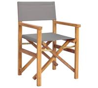 vidaXL Chaise de Directeur Marron et Gris Clair Bois de Teck Massif, Chaise Pliante Ergonomique pour Jardin et terrasse, Assise en Teck résistant à l’Eau, mobilier extérieur Compact et stylé