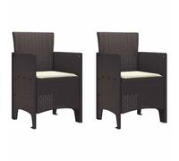 vidaXL Chaise de jardin avec coussins, lot de 2, marron, 53 x 49 x 85 cm, polypropylène