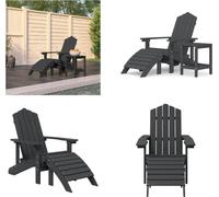 vidaXL Chaise de jardin Adirondack avec tabouret et table en HDPE anthracite - Chaise de jardin - Chaises de jardin - Chaise d'extérieur - Fauteuil de jardin