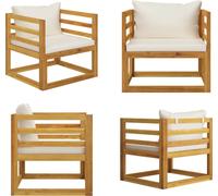 vidaXL Chaise de jardin avec coussins blanc crème en bois massif d'acacia - Chaise de jardin - Chaise de jardin en bois - Holz-Gartenstühle