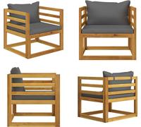 vidaXL Chaise de jardin avec coussins gris foncé en bois massif d'acacia - Chaise de jardin - Chaise de jardin en bois - Holz-Gartenstühle