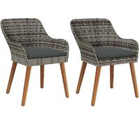 vidaXL Chaise de jardin avec coussins, lot de 2, gris, 62,5 x 55 x 82 cm, rotin synthétique