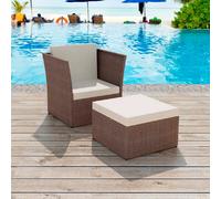 vidaXL Chaise de jardin avec pouf - Résine tressée