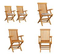vidaXL Chaise de jardin Coussin à carreaux gris 2 pcs. Bois massif teck - Chaise de jardin - Chaise de jardin en bois - Chaise de jardin en bois massif