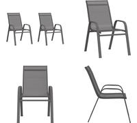 vidaXL Chaise de jardin empilable 2 pcs. Gris Textilene - Chaise de jardin empilable - Chaises empilables - Meuble de jardin - Chaise de jardin