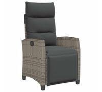 vidaXL Fauteuil de jardin avec table d'appoint Réglable Gris Poly Rattan