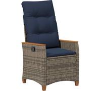 vidaXL Chaise de jardin réglable, gris et bleu marine, en polyrotin
