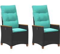 vidaXL Chaise de jardin réglable, noir et turquoise, 64 x 57,5 x 112 cm