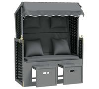 vidaXL Chaise de plage avec coussins Poly rotin Bois massif Anthracite Noir