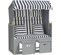 vidaXL Chaise de plage avec coussins Poly rotin et bois massif bleu et blanc