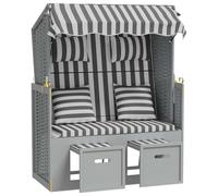 vidaXL Chaise de plage avec coussins Poly rotin et bois massif Gris & Blanc