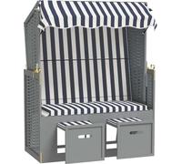 vidaXL Chaise de plage avec toit Poly rotin et bois massif bleu & blanc