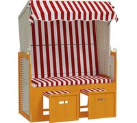 vidaXL Chaise de plage avec toit Poly rotin et bois massif Rouge & Blanc