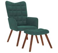 vidaXL Fauteuil relax avec tabouret en velours vert foncé