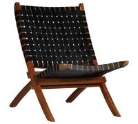 vidaXL Chaise de Relaxation Cuir Véritable Bandes Noir Pliable Salle de Séjour