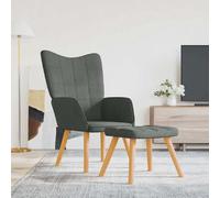 vidaXL Chaise de relaxation avec tabouret Gris foncé Tissu