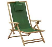 vidaXL Chaise Relax réglable Bambou et tissu Vert pliable pour jardin