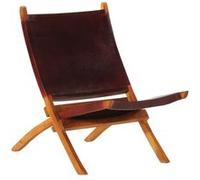 vidaXL Chaise de relaxation pliable cuir véritable marron foncé