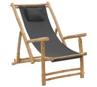 vidaXL Chaise de terrasse - Bambou et toile - Gris foncé