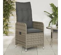 vidaXL Fauteuil de jardin Réglable avec coussin Gris Poly Rattan